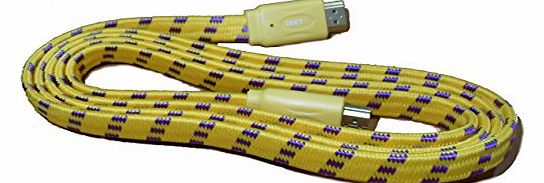 [TM3249] - 1 Metre HDMI to HDMI YELLOW PRO Fabric Braided Cable Wire Lead Gold Plated Connectors Fast 1.4 Version High Speed With Ethernet Gold Connectors Cable for All Brands including Sony, Pa